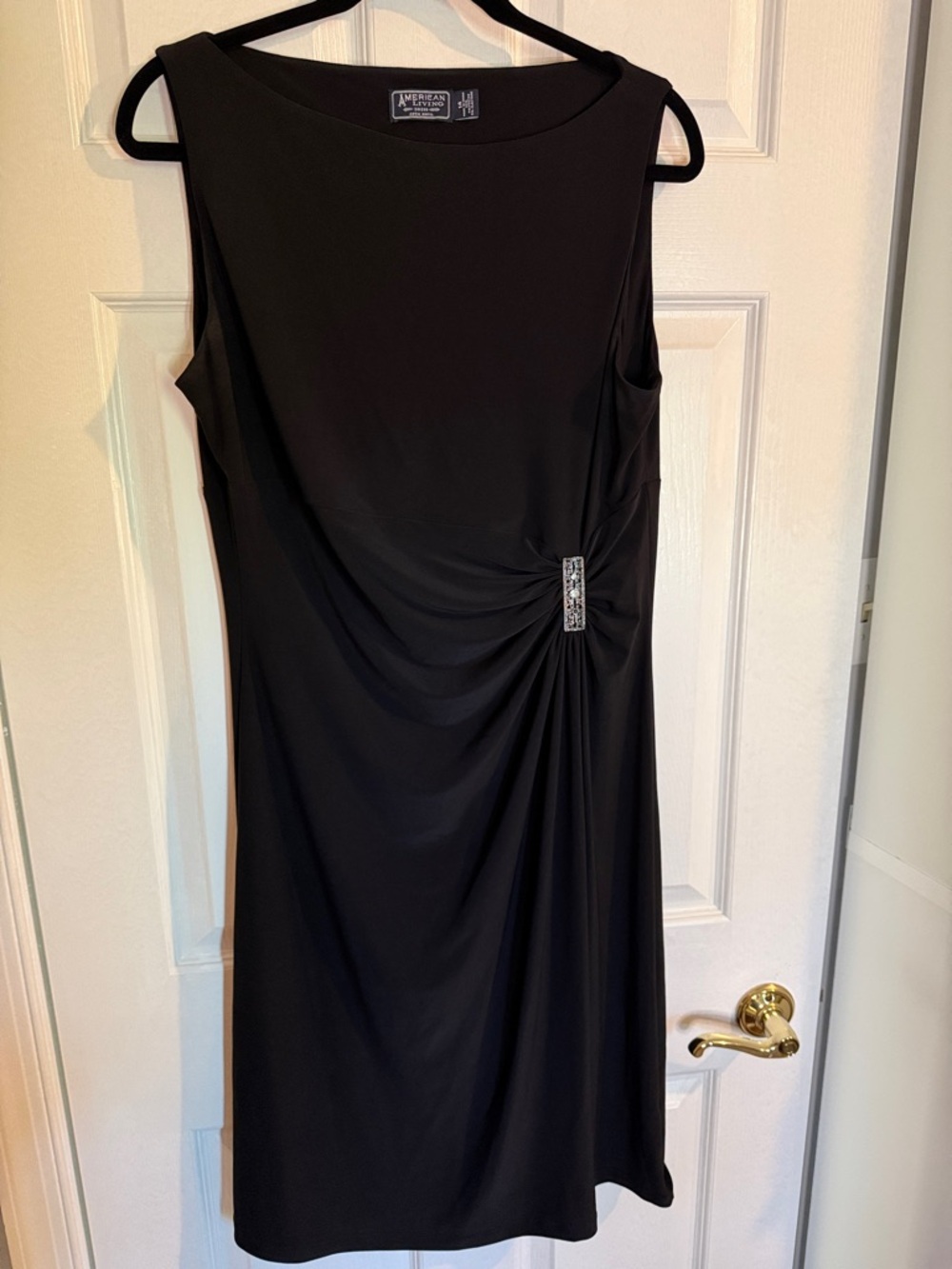 American Living Black Sleeveless Midi Dress with Side Rhinestone Accent - 14